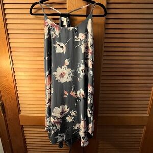 Loft outlet black grey with white pink floral sleeveless dress size small
